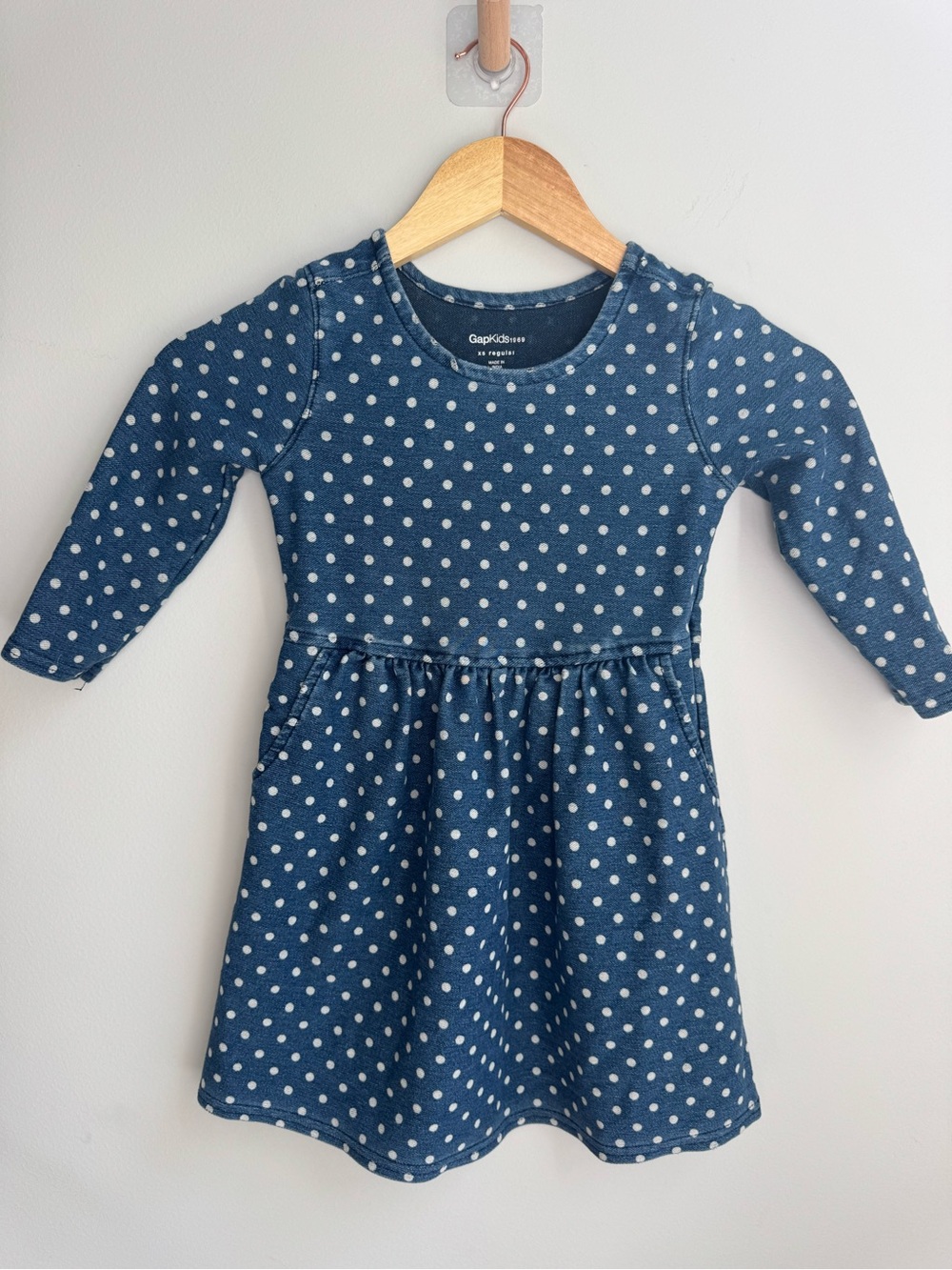 GAP Navy Blue Polka Dot Long-Sleeve Girls Dress
